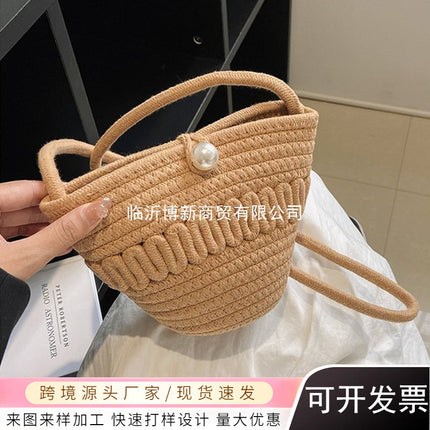 New Summer Women's Bag Bucket Beach Bag Pearl Fashion Mini Children Shoulder Crossbody Bag Travel Mori Small Bag