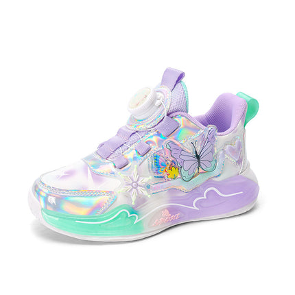 Girls' Sneakers 2026 Spring New Model Mesh Breathable Button Running Shoes for Older Children Non-Slip Soft Sole Dad Shoes