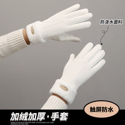 Warm Gloves Women's fleece-lined Thickened Windproof Cold-proof Outdoor Riding Driving Touch Screen Skin-sensitive Autumn and Winter Gloves