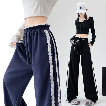 Mynk1862 Lace Casual Pants Women's 2025 Autum New Style High-Waisted Slim Straight Floor-Length Pants