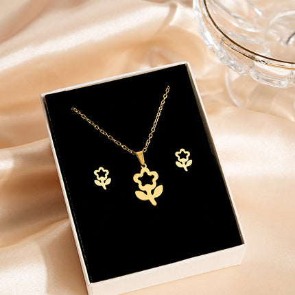 European and American Stainless Steel Earrings Necklace Women's Set Cross Border Geometric Cross Palm Eye Rose Pendant Jewelry