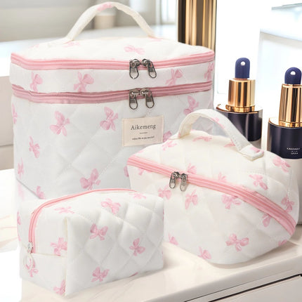 New Cute Quilted Plaid Cosmetic Bag for Women, Large Capacity, Portable, High-End Toiletry Storage Bag with Compartments