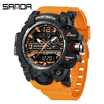 Sanda Hot-Selling Watch Korean Version Student Party Multi-Functional Waterproof Alarm Clock Electronic Watch Cool Dual Display Luminous Sports Watch