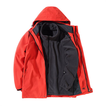 Thickened Fleece Windproof Waterproof Hooded Three-in-One Charge Clothes Group Clothes Work Clothes Jacket Mountaineering Suit Printing
