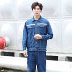 Pure cottonsummer reflective strip buttoned denim suit (tops + pants) / 160/s ( 42.5-50kg )