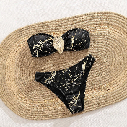 2025 New Swimsuit European and American Multi-Color Cross Sexy Marble Lace Bikini Swimsuit