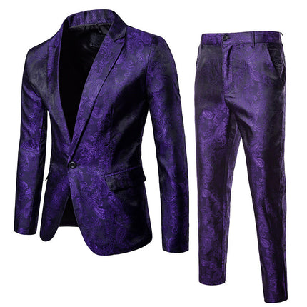 2023 foreign trade autumn new men's bright face dark pattern suit nightclub one button men's lapel suit suit