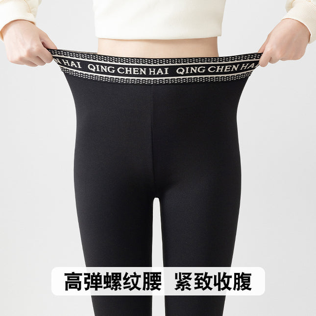New Autumn and Winter Nylon Leggings for Outer Wear, Tight-Fitting, Tummy-Tucking, Butt-Lifting Barbie Pants, Fleece-Lined, Elastic Waist, Black Long Pants