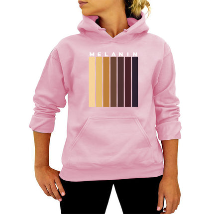 MELANIN striped printed hooded sweater autumn and winter European and American women's top loose Amazon foreign trade cross-border