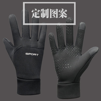 Printed LOGO gloves full finger men's autumn and winter touch screen plus velvet gloves men's warm non-slip waterproof winter printing
