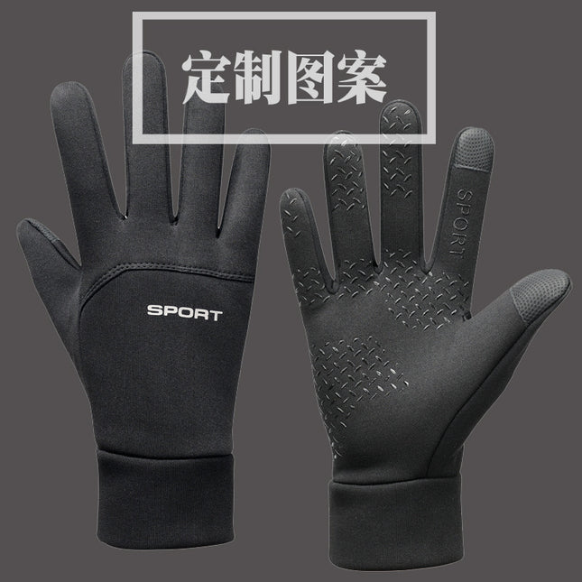 Printed LOGO gloves full finger men's autumn and winter touch screen plus velvet gloves men's warm non-slip waterproof winter printing