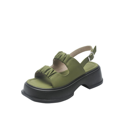 "Mustard green white" thick-soled sandals female 2023 new summer Roman shoes soft beach shoes