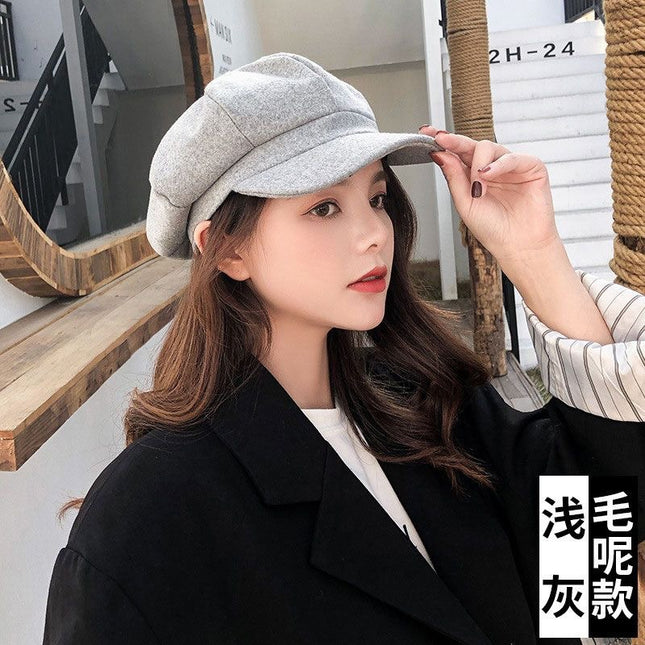 2025 New Versatile Trendy Korean Style Face-Slimming Beret Octagonal Hat for Women Autumn and Winter British Korean Style Trendy Artist Hat