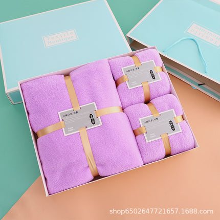 Wholesale coral fleece gift box bath towel three-piece company annual meeting activities hand gift towel gift suit LOGO