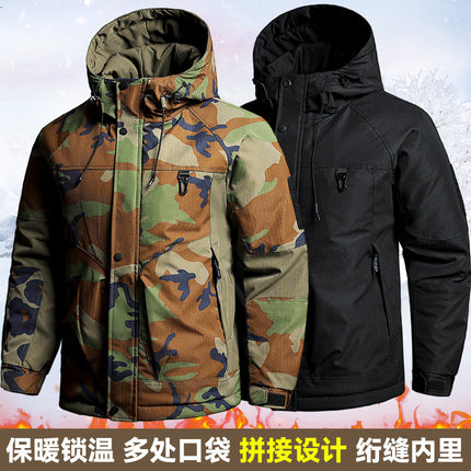 Autumn and Winter Tactical Camouflage Cotton Jacket Men's Cotton Jacket Jacket Cotton Jacket Hooded Jacket Thickeneded Work Clothes Outdoor