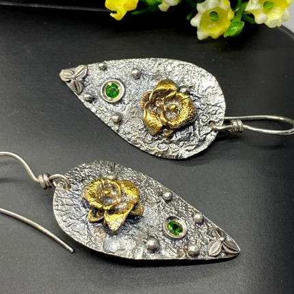 Hecheng European and American Cross-border New Unique Simple Two-color Electroplated Alloy Earrings with Flower Ear Jewelry Women Amazon