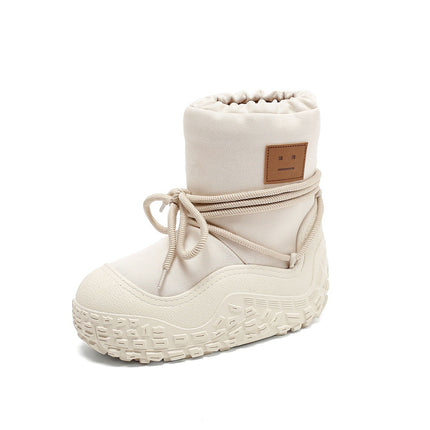 Chubby Space Snow Boots for Women 2025 Winter Plush Thickened Waterproof Thick-Soled Smiley Face Long Tube Cotton Shoes Short Boots