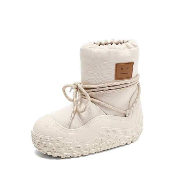 Chubby Space Snow Boots for Women 2025 Winter Plush Thickened Waterproof Thick-Soled Smiley Face Long Tube Cotton Shoes Short Boots