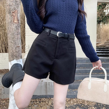 American Retro Woolen Casual Pants Shorts Women's Autumn and Winter 2024 Hot Pants Hot Pants for Hot Girls High Waist Loose Wide Leg Pants