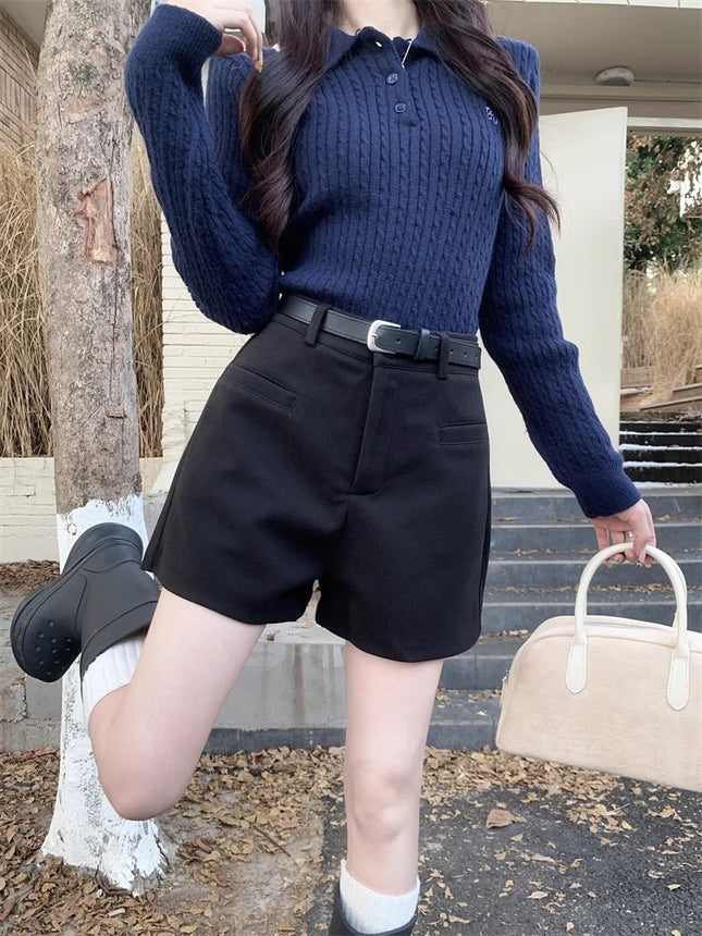 American Retro Woolen Casual Pants Shorts Women's Autumn and Winter 2024 Hot Pants Hot Pants for Hot Girls High Waist Loose Wide Leg Pants