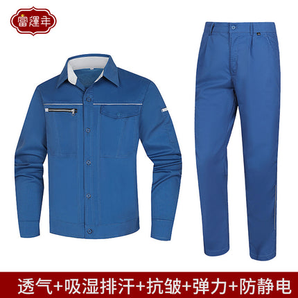 Summer and Autumn Elastic Long and Short-sleeved Work Clothes Men's Thin Wear-resistant Anti-static Short-sleeved Tooling Power Grid Labor Protection Clothing