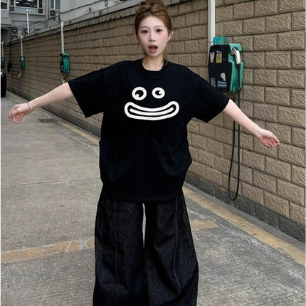American High Street Style Black Short-Sleeve T-Shirt for Women, Summer 2026 New Design, Loose and Casual Style Half-Sleeve Top for Students