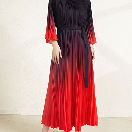 Plus-Size Women's Pleated Dress, Cross-Border Fashion, Elegant, Waist-Cinching, Slimming, High-End Long Dress, Pleated Skirt, Sweet and Fresh