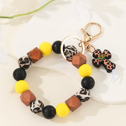 2025 Amazon New Printed Silicone Bead Bracelet Leopard Print Teacher's Day Bead Bracelet Pu Tassel Keychain