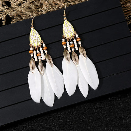 Cross-Border Feather Tassel Earrings, High-End Bohemian Style Earrings, Hot-Selling Earrings for Women in Scenic Spots