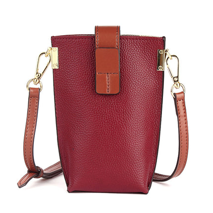 Top Layer Cowhide New Simple Mobile Phone Bag Crossbody Women's Contrast Color Shoulder Bag Women's High-grade Genuine Leather Crossbody Bag