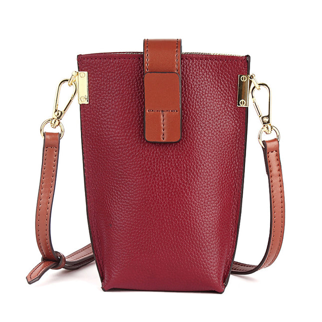 Top Layer Cowhide New Simple Mobile Phone Bag Crossbody Women's Contrast Color Shoulder Bag Women's High-grade Genuine Leather Crossbody Bag