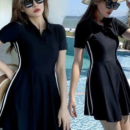 Women's Swimsuit Summer 2025 New Conservative One-Piece Skirt Style Belly-Covering Slimming Look Sports Boxer Student Hot Spring Swimwear