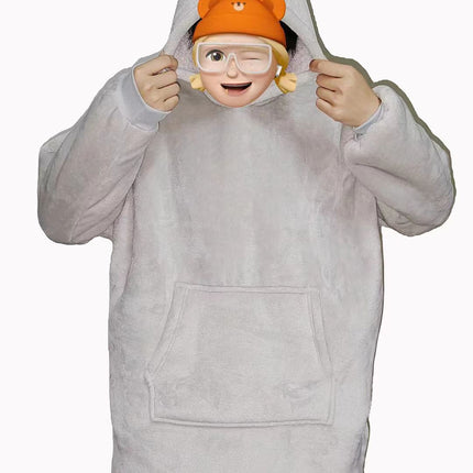 Cross-Border New Men's and Women's Pullover Solid Color Composite Velvet Cold-Proof Clothing for Couples Outdoor Home Clothing Warm Hooded Pajamas