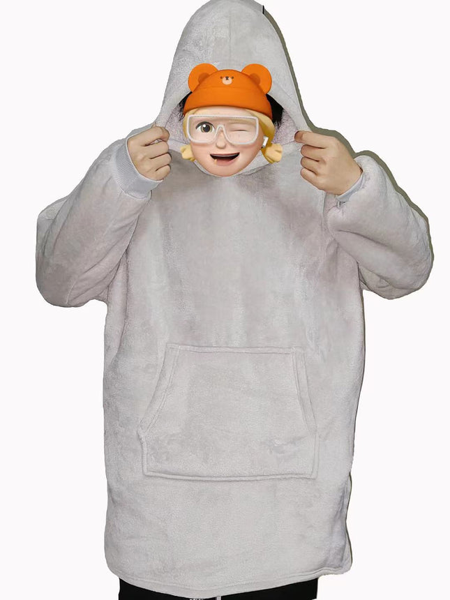 Cross-Border New Men's and Women's Pullover Solid Color Composite Velvet Cold-Proof Clothing for Couples Outdoor Home Clothing Warm Hooded Pajamas