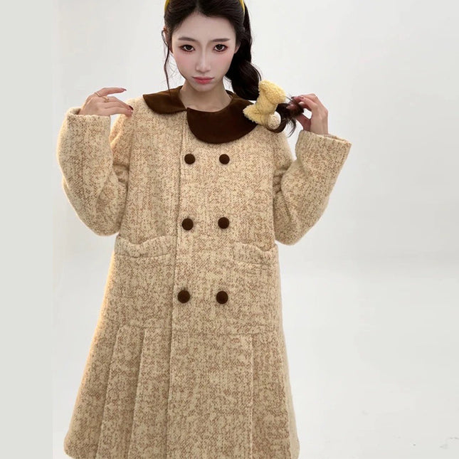 N2507 Smart Muse Down Wool Coat Women's Mid-length dress Girl Duck Down Thickened Niche Winter