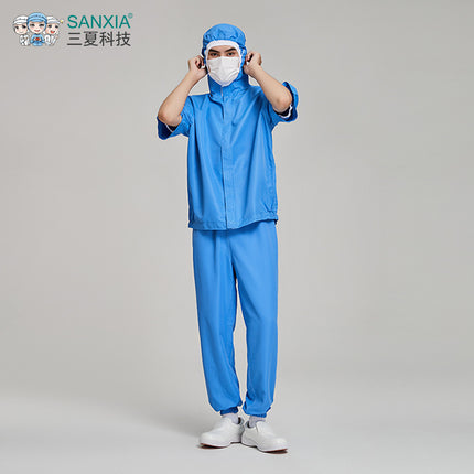 White central kitchen production and processing work clothes unisex anti-static short sleeve hooded food factory work clothes