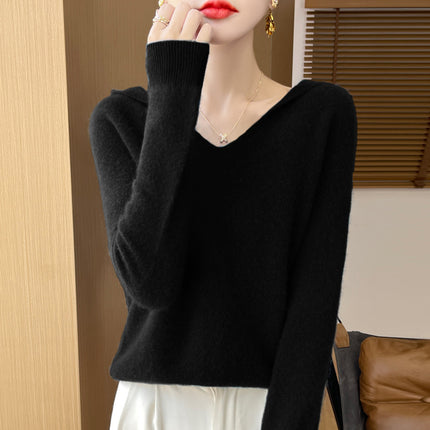 2024100 Soft Waxy Wool Hoodie for Women Manufacturer Wholesale Seamless Long-Sleeved Pullover Knitwear in Stock Fine Wool