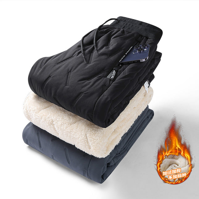Lamb Velvet Pants Men's fleece-lined Thickened Casual Pants Middle-aged and Elderly Wearing Cotton Pants plus size Cold-proof Warm Sports Pants