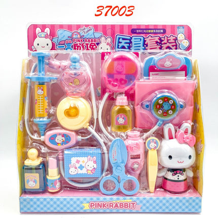 Yiyan pink rabbit kitchen refrigerator mini dressing table cake party simulation medical tools girl play house toy batch