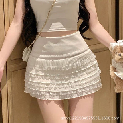 Korean Style High-Waisted Pencil Skirt, Sweet and Spicy Lace Short Skirt for Women, New White Pleated Pencil Skirt, Preppy Style