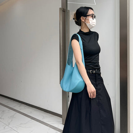 High-End Genuine Leather Fashion Bucket Bag, Lazy Shoulder Bag, Women's Bag, New Bag, Women's Simple Large-Capacity Tote Bag