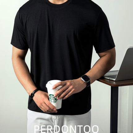 [7A Antibacterial/Acetate/Lyocell] Light Luxury and Cool Men's Short-Sleeved T-Shirt Summer Casual Breathable and Light Pure t