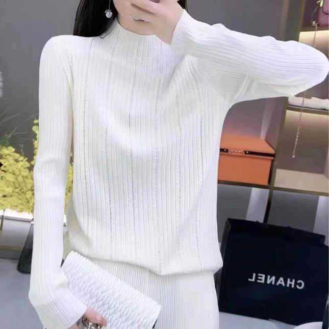 Spring and Autumn New Style Diamond Half Turtleneck Sweater Pullover Wool Loose Versatile Sweater Western Style Bottoming Shirt Wholesale