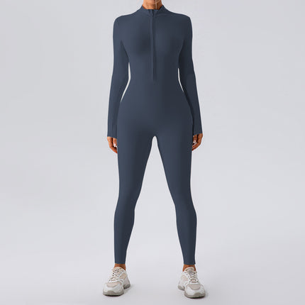 Cross-border Explosions High-elastic Zipper Vertical Collar Long-sleeved Yoga One-piece Suit Women's Sports Fitness Running Training Yoga Suit