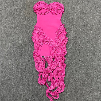 European and American Women's Fashion Sexy Strapless Irregular Ruffle Pleated Bandage Evening Dress, Light and Elegant