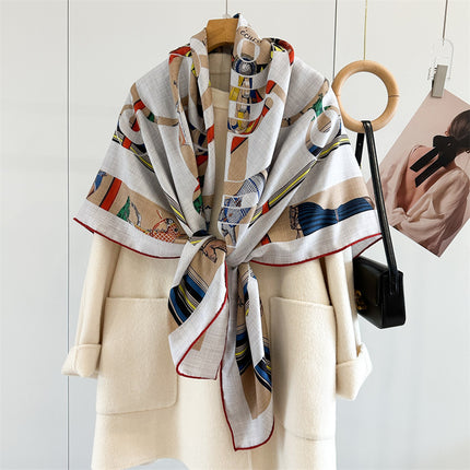 High-End Silk Wool Scarf for Women, Elegant and Warm Silk Wool Large Square Scarf for Air-Conditioned Rooms
