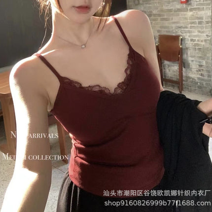 22178# hanger dongdaemun thread cotton fleece-lined lace stitching with chest pad slim fashion bottoming camisole