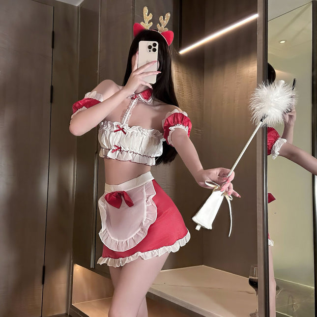 Sexy Bed Warmer Christmas Maid Tube Top Uniform Suit Revealing Buttocks Without Taking Off Temptation Passionate Fun Underwear Christmas Robe