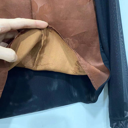 【Brown Robe】Silk Xiangyunsha Vintage Base Shirt for Women, Versatile Slimming Patchwork Top