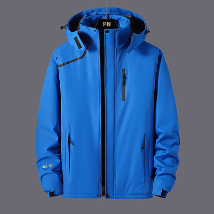 Men's and women's LOGO work clothes windproof waterproof outdoor mountaineering clothing plus velvet warm hooded coat wholesale